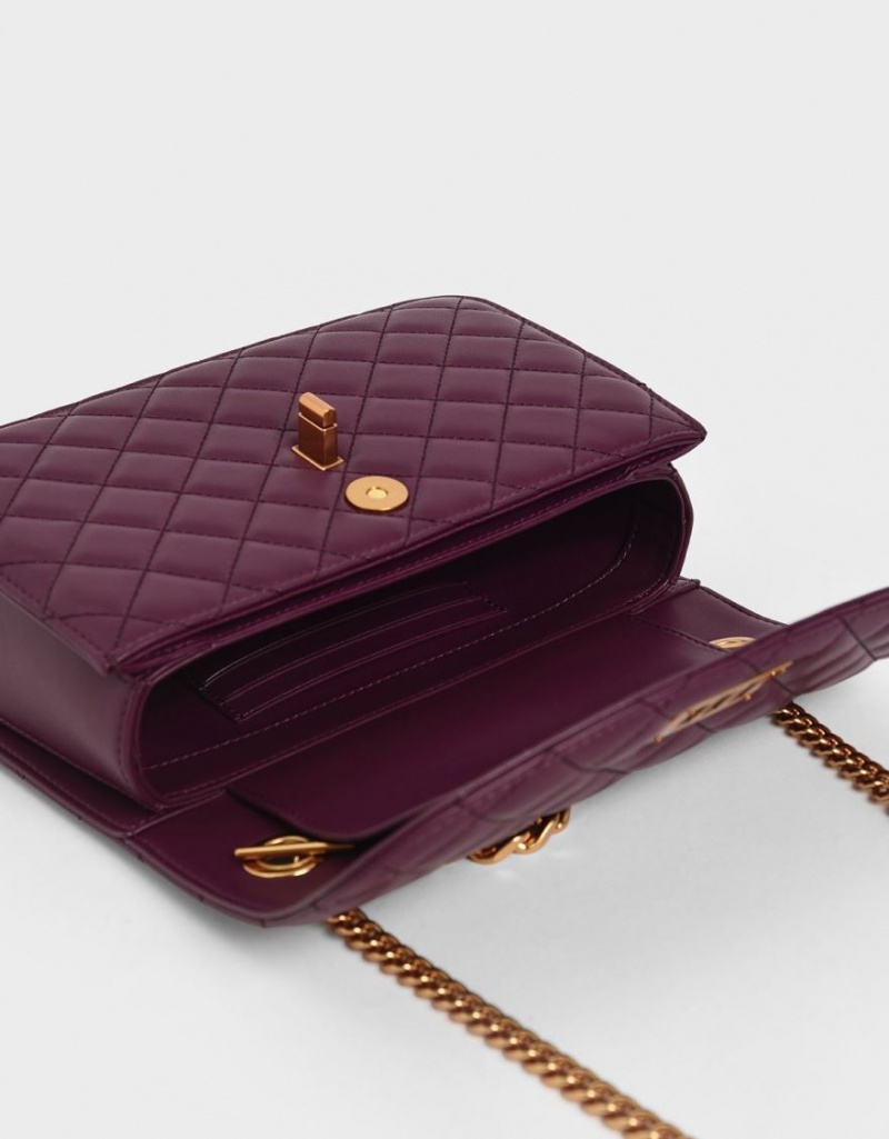 τσάντα clutch Charles And Keith Καπιτονέ Turn-Lock μωβ | 97368-MHNJ