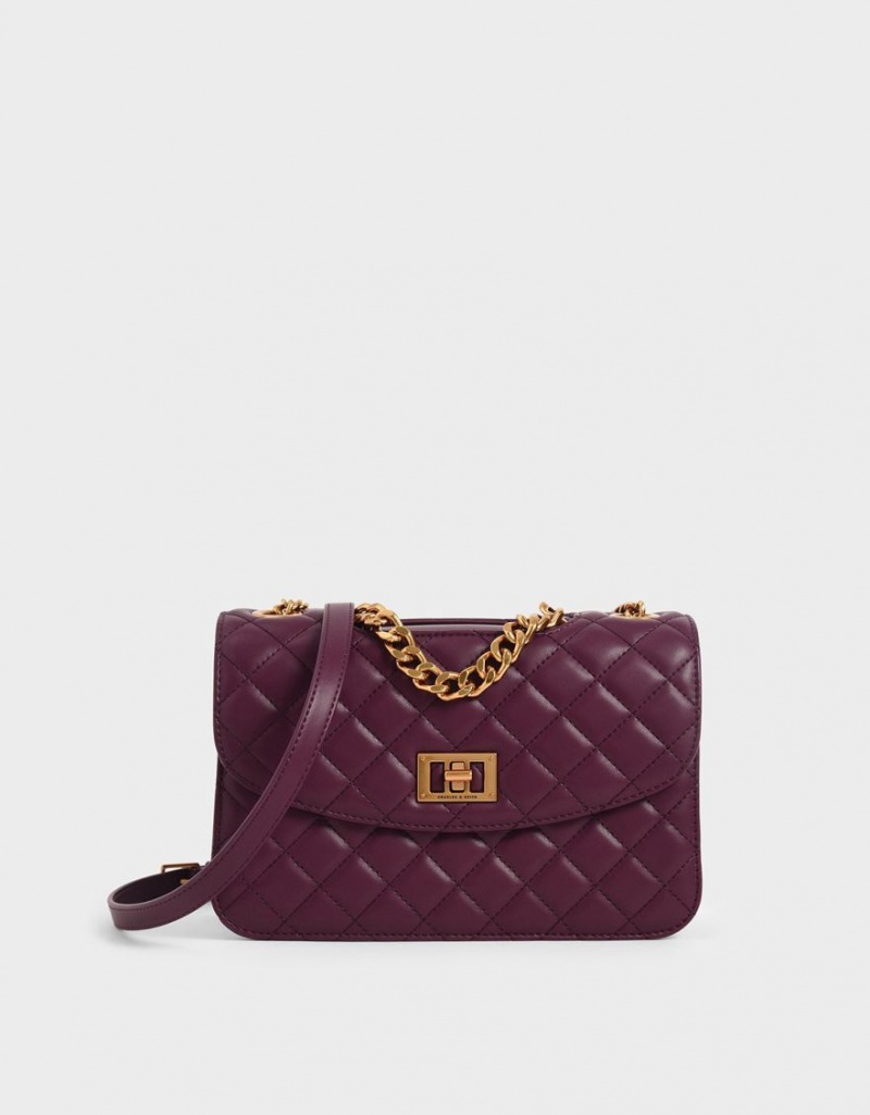 τσάντα clutch Charles And Keith Καπιτονέ Turn-Lock μωβ | 97368-MHNJ