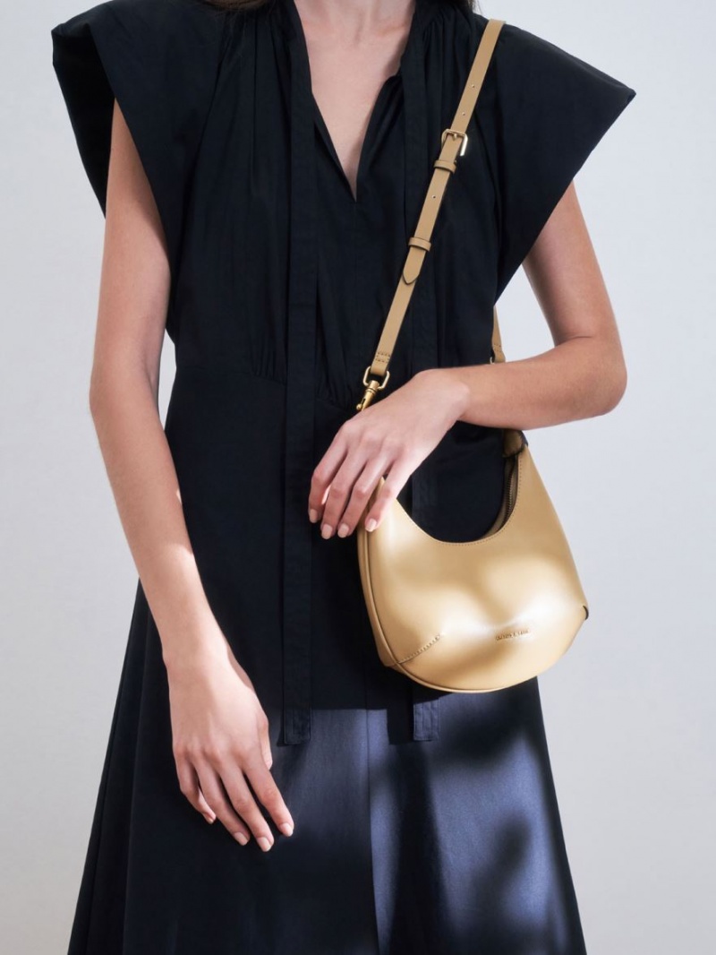 τσάντα hobo Charles And Keith Beaded Handle Μπεζ | 61984-AYHU