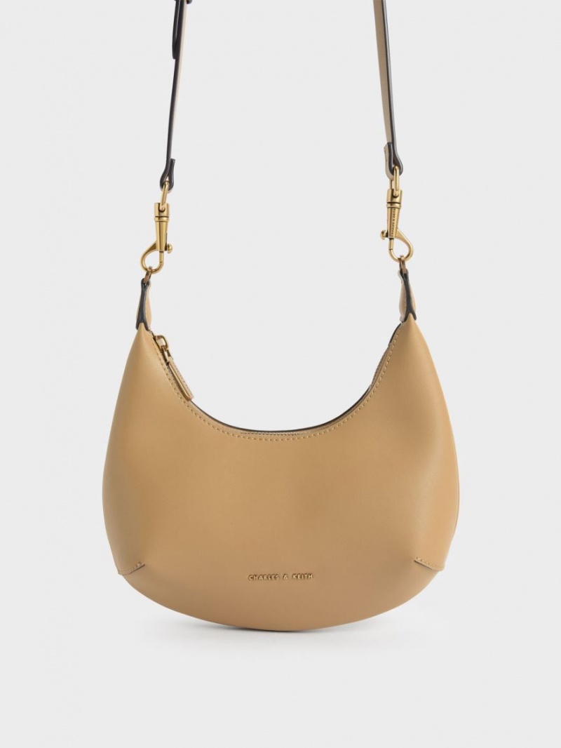 τσάντα hobo Charles And Keith Beaded Handle Μπεζ | 61984-AYHU