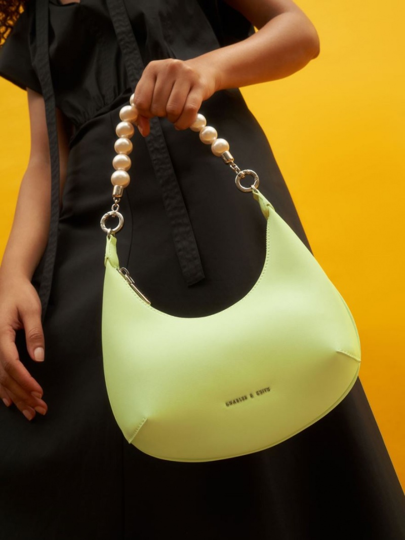τσάντα hobo Charles And Keith Beaded Handle ανοιχτο πρασινο | 34715-HGAT