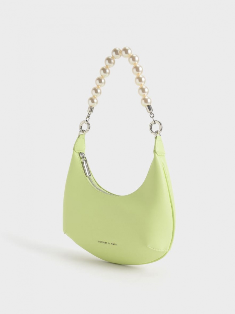 τσάντα hobo Charles And Keith Beaded Handle ανοιχτο πρασινο | 34715-HGAT
