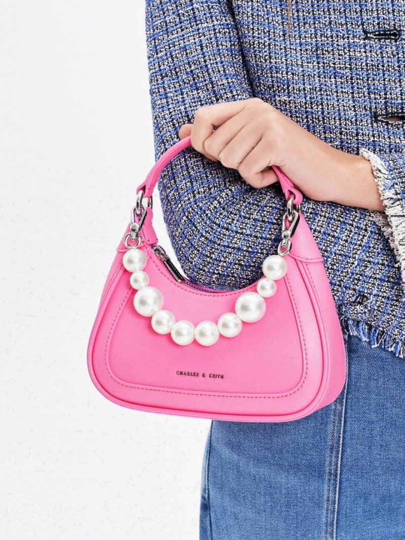 τσάντα hobo Charles And Keith Beaded Handle ροζ | 02813-MVWL