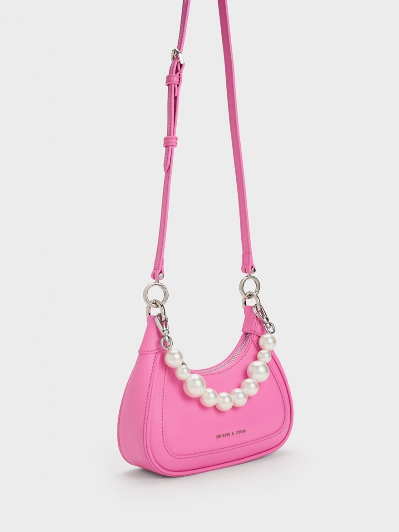 τσάντα hobo Charles And Keith Beaded Handle ροζ | 02813-MVWL