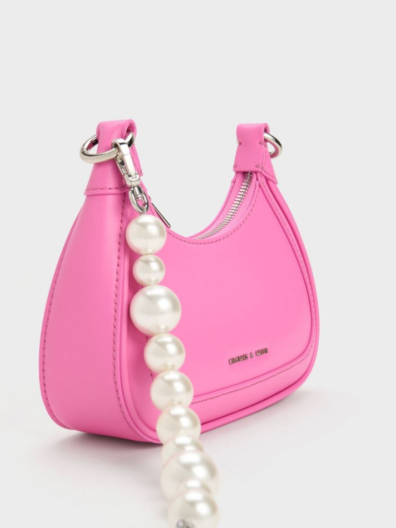 τσάντα hobo Charles And Keith Beaded Handle ροζ | 02813-MVWL