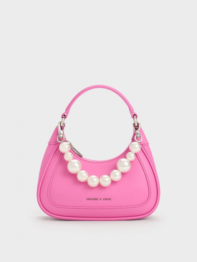 τσάντα hobo Charles And Keith Beaded Handle ροζ | 02813-MVWL