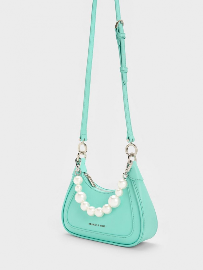 τσάντα hobo Charles And Keith Beaded Handle τυρκουάζ | 43295-BMKV