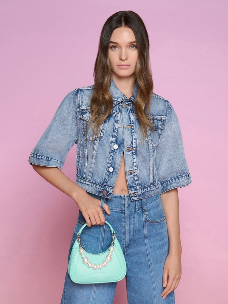 τσάντα hobo Charles And Keith Beaded Handle τυρκουάζ | 43295-BMKV