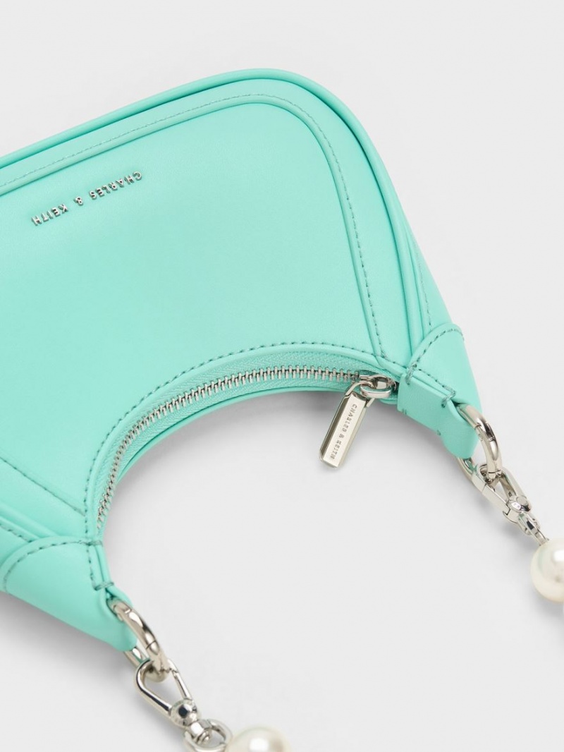 τσάντα hobo Charles And Keith Beaded Handle τυρκουάζ | 43295-BMKV