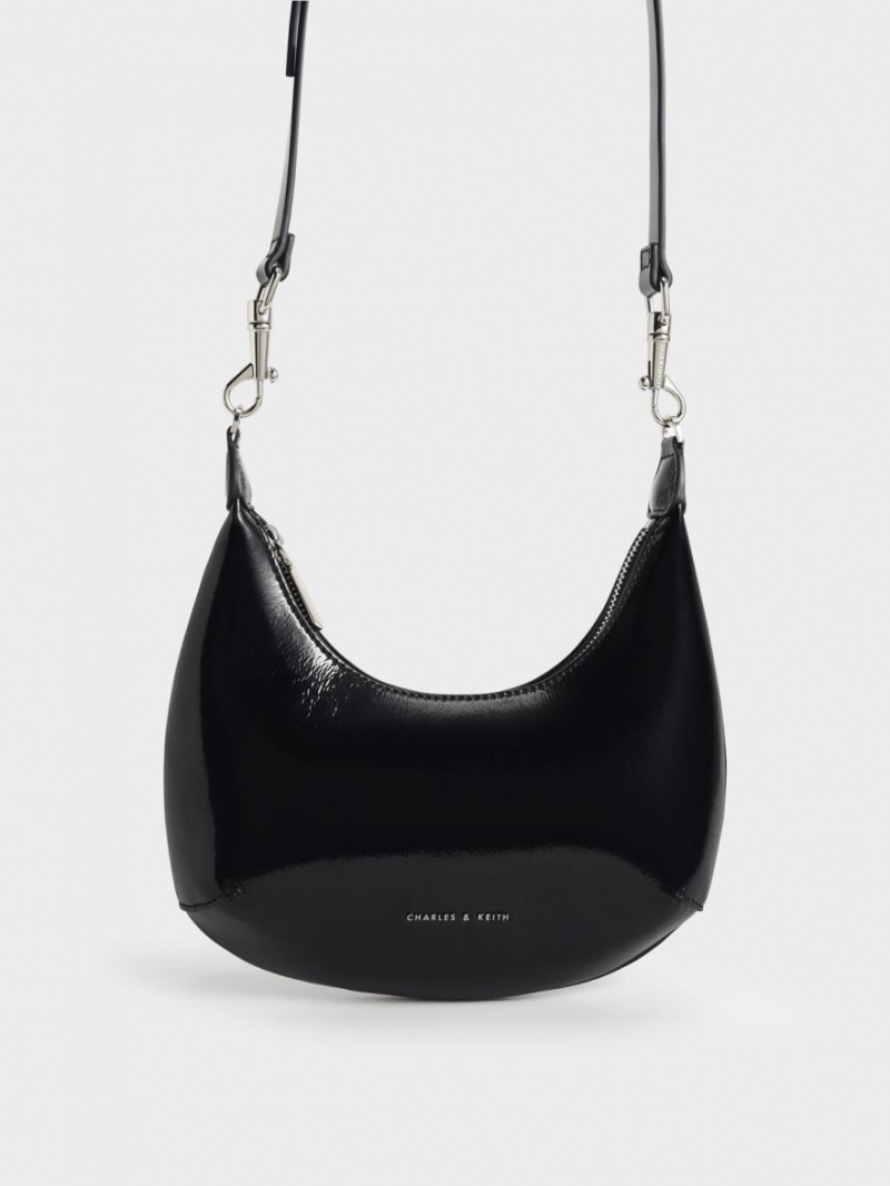 τσάντα hobo Charles And Keith Beaded Handle λουστρινι μαυρα | 71429-PXWD