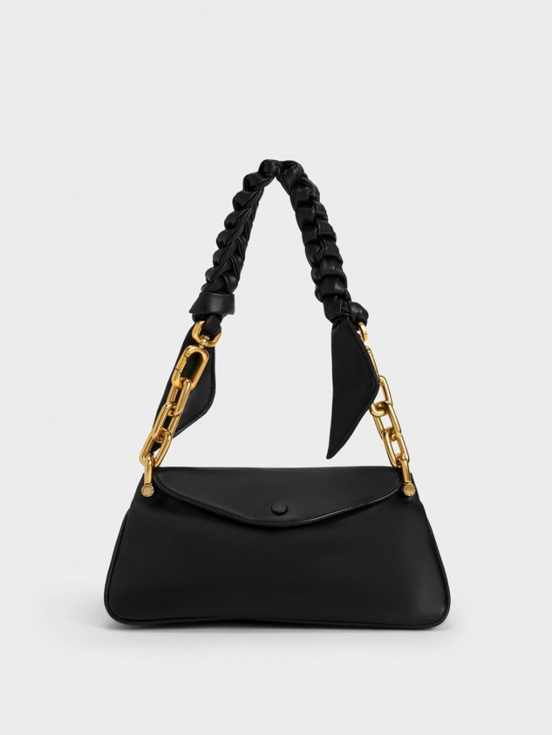 τσάντα hobo Charles And Keith Cleona Braided Handle μαυρα | 38265-TCBV