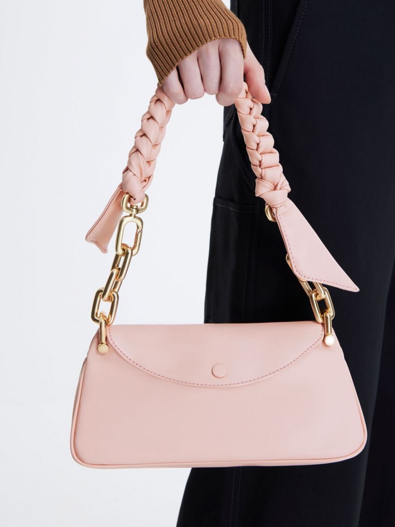 τσάντα hobo Charles And Keith Cleona Braided Handle ανοιχτο ροζ | 90547-OLVD