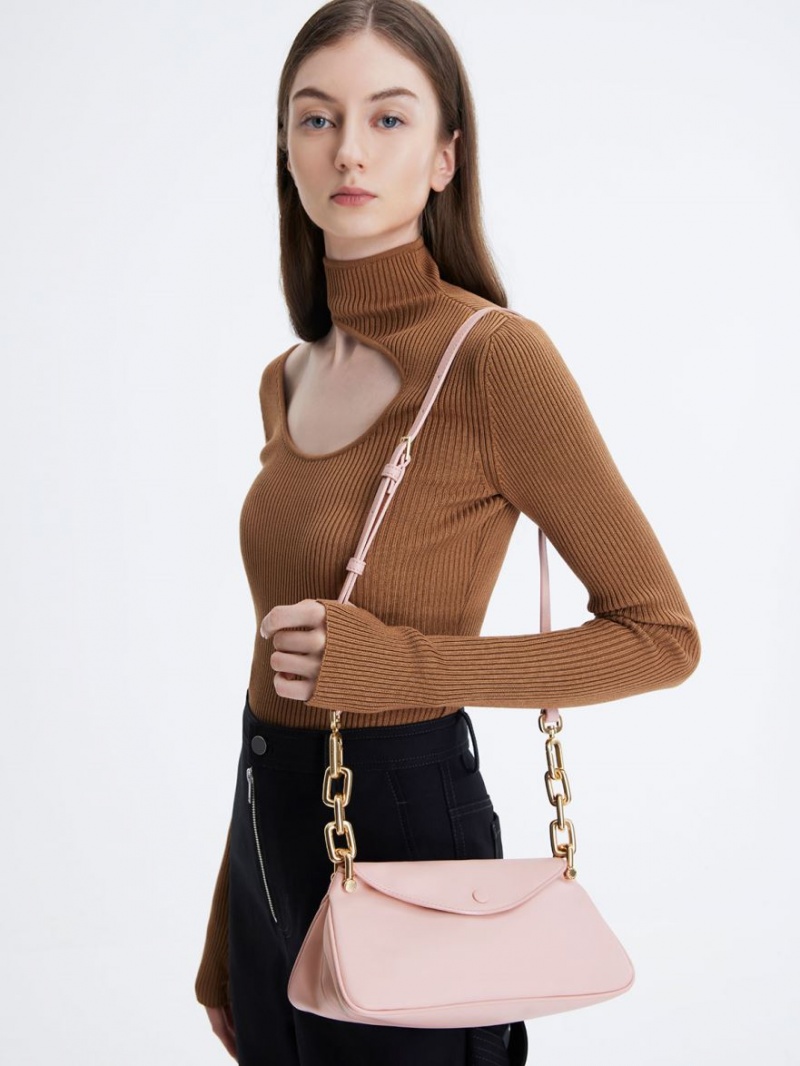 τσάντα hobo Charles And Keith Cleona Braided Handle ανοιχτο ροζ | 90547-OLVD