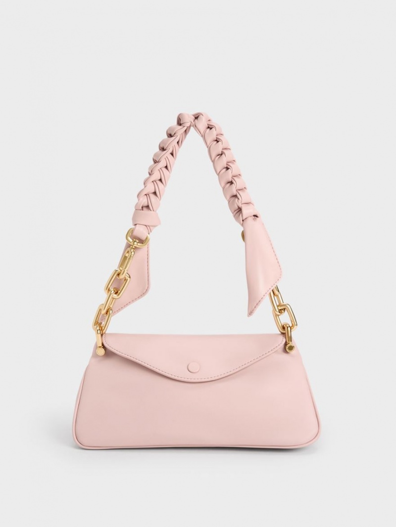 τσάντα hobo Charles And Keith Cleona Braided Handle ανοιχτο ροζ | 90547-OLVD