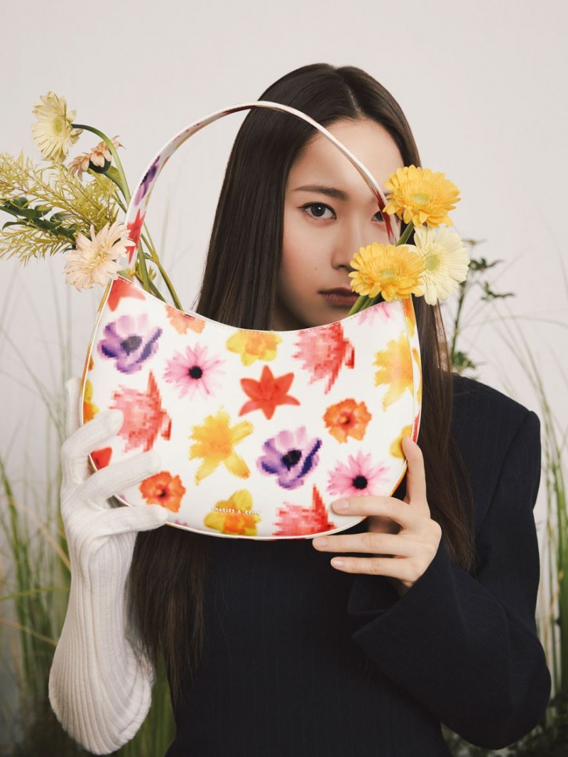 τσάντα hobo Charles And Keith Coda Floral-Print Top Handle Πολύχρωμο | 83019-VKEJ
