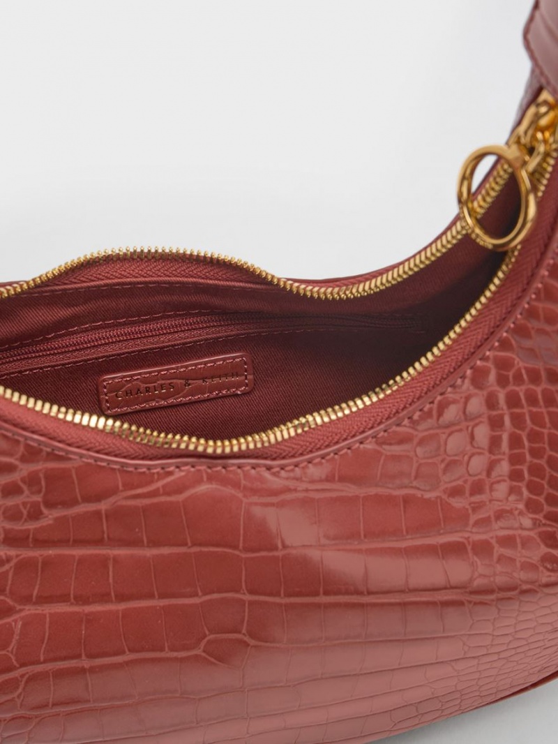 τσάντα hobo Charles And Keith Croc-Embossed Crescent καφε | 56723-DYQM