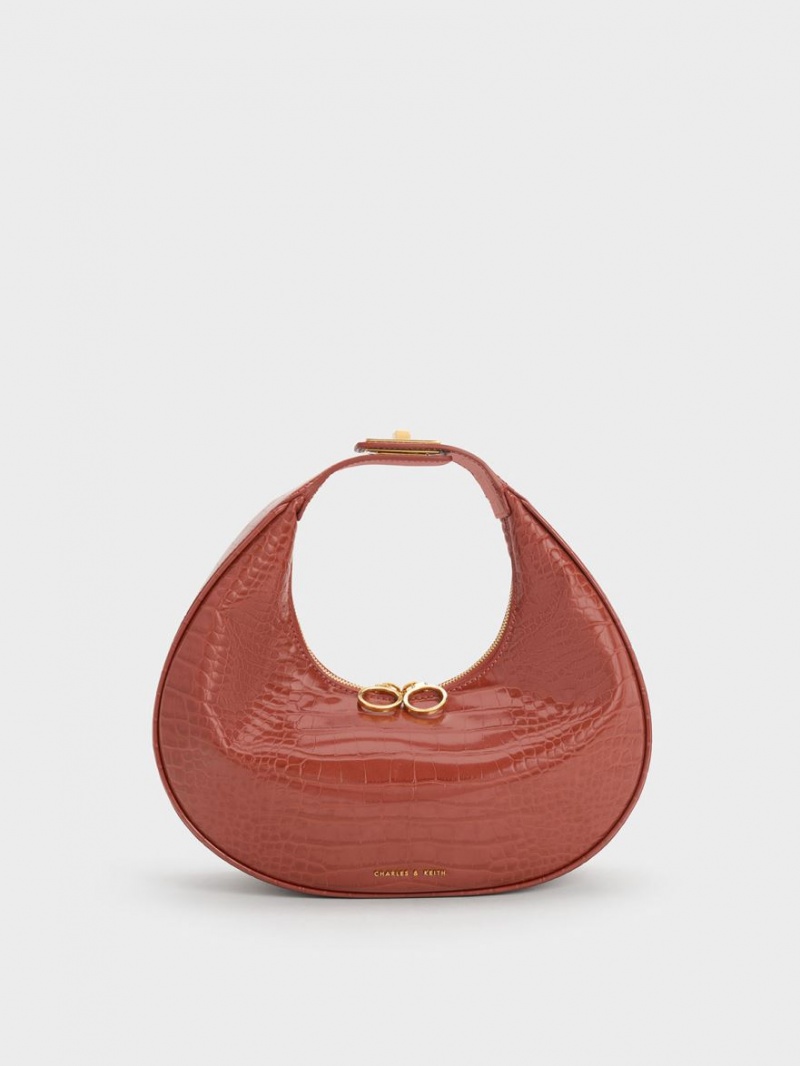 τσάντα hobo Charles And Keith Croc-Embossed Crescent καφε | 56723-DYQM