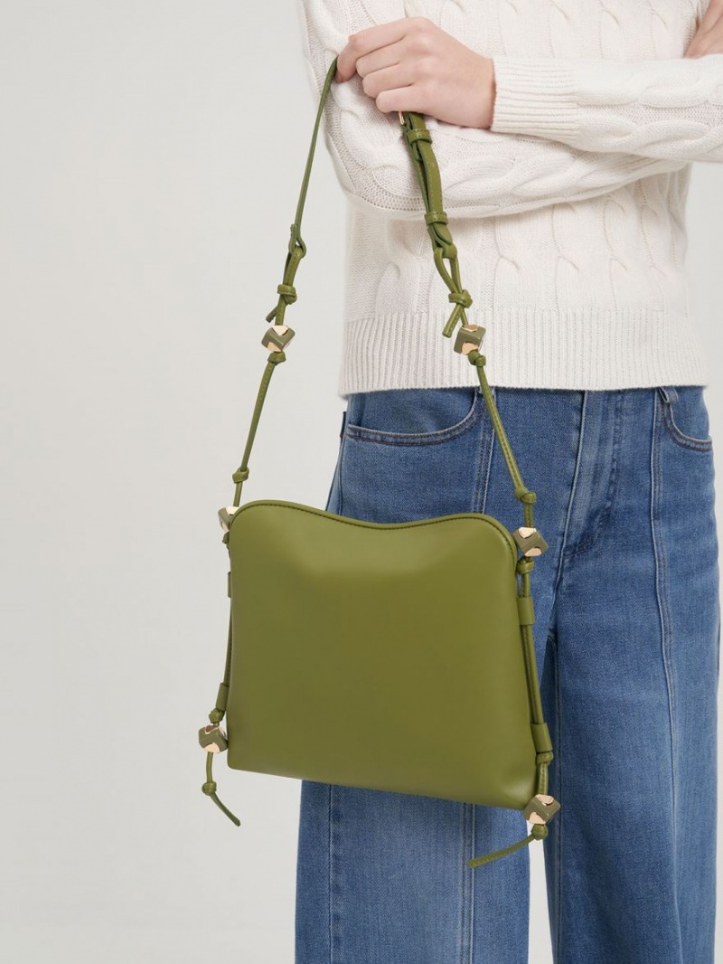 τσάντα hobo Charles And Keith Cube Knotted Ελιά | 27164-USJZ