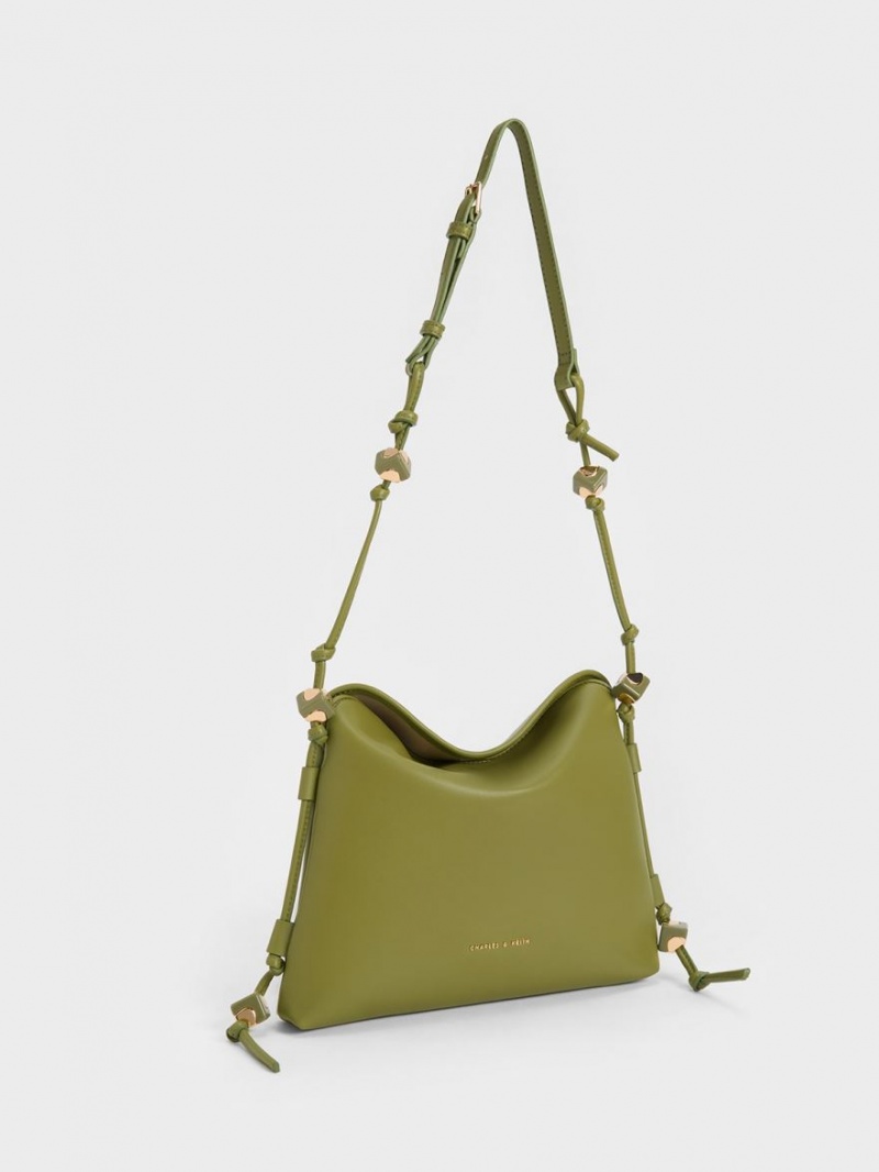 τσάντα hobo Charles And Keith Cube Knotted Ελιά | 27164-USJZ