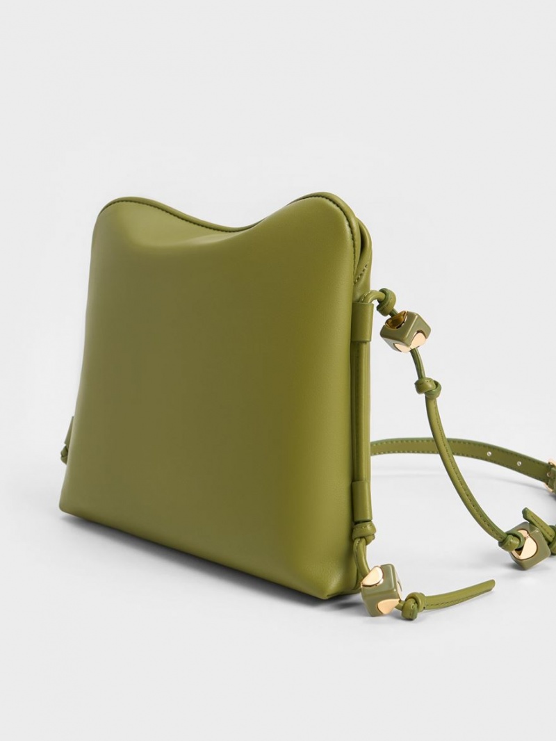 τσάντα hobo Charles And Keith Cube Knotted Ελιά | 27164-USJZ
