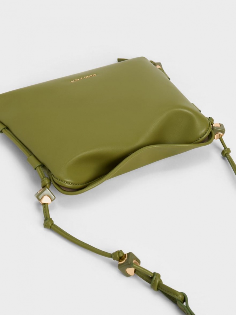 τσάντα hobo Charles And Keith Cube Knotted Ελιά | 27164-USJZ