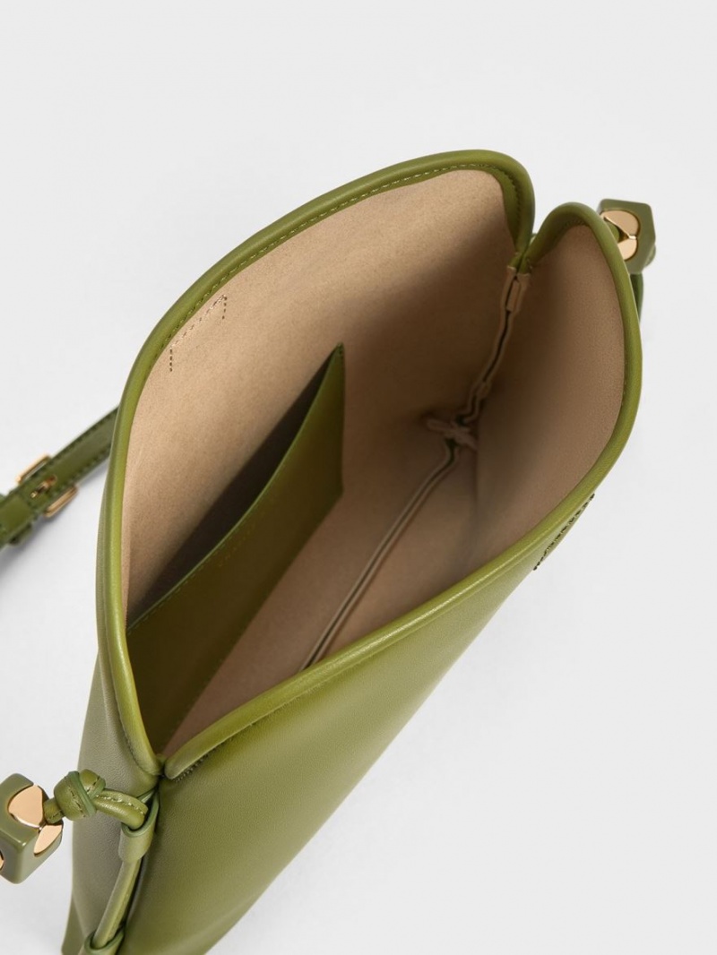 τσάντα hobo Charles And Keith Cube Knotted Ελιά | 27164-USJZ