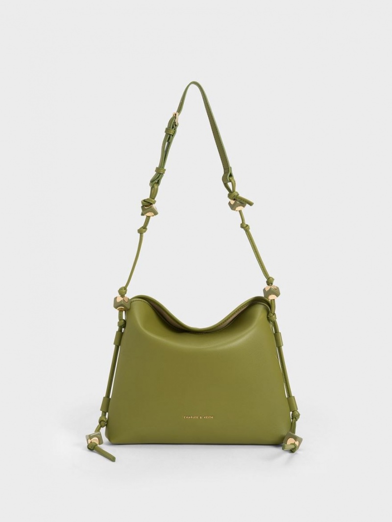 τσάντα hobo Charles And Keith Cube Knotted Ελιά | 27164-USJZ