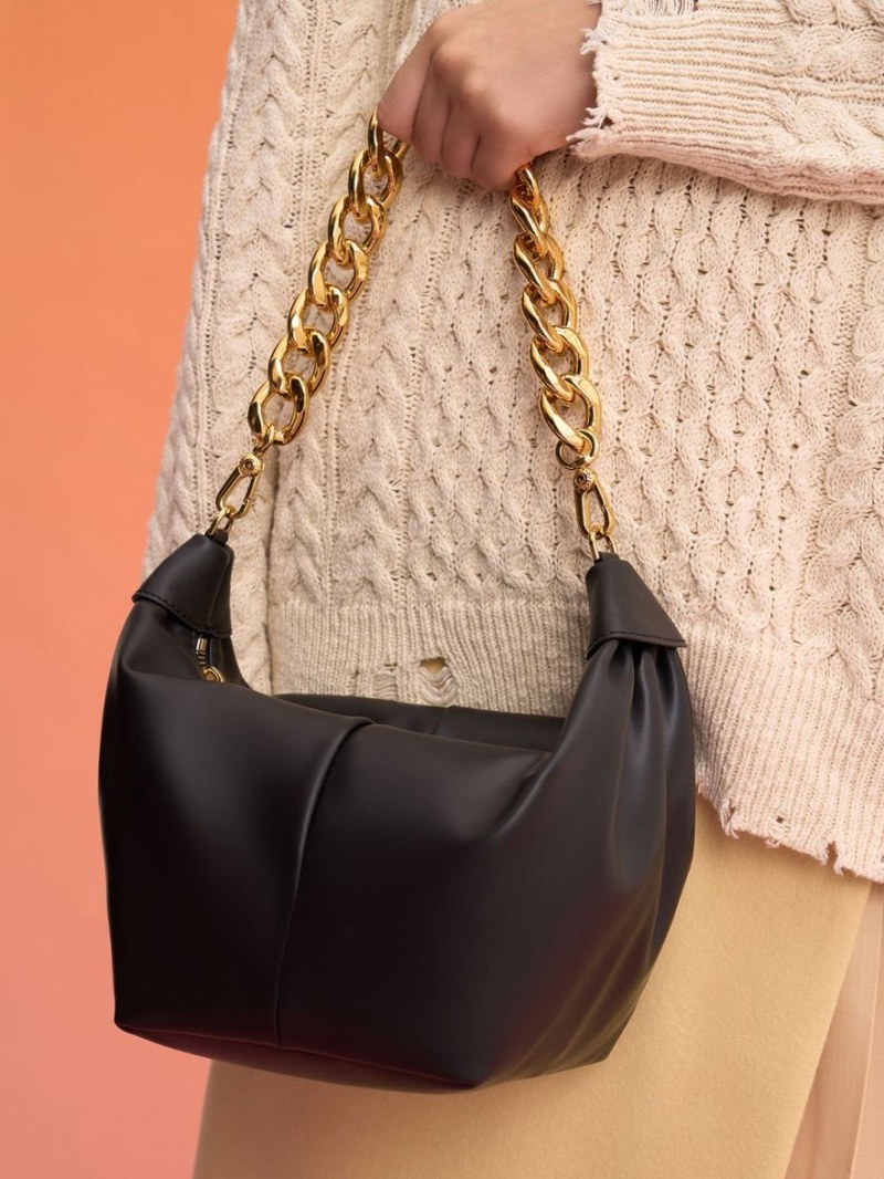 τσάντα hobo Charles And Keith Daki Chain Handle μαυρα | 60197-HMBC