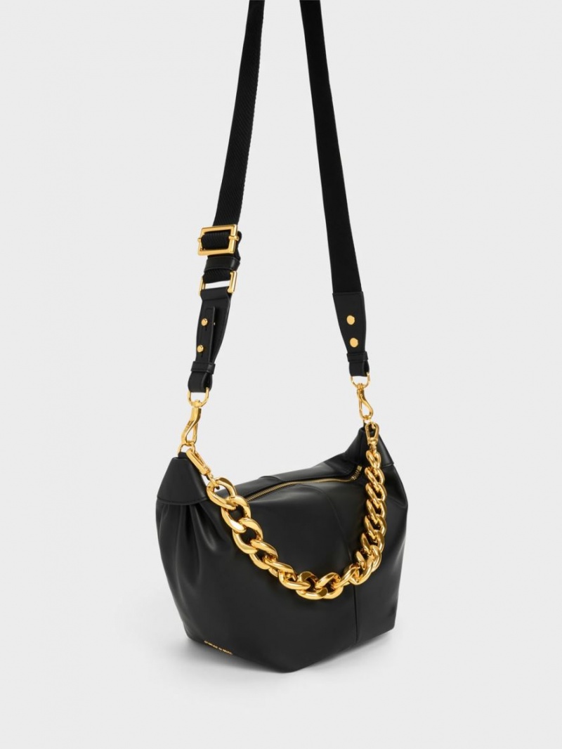 τσάντα hobo Charles And Keith Daki Chain Handle μαυρα | 60197-HMBC