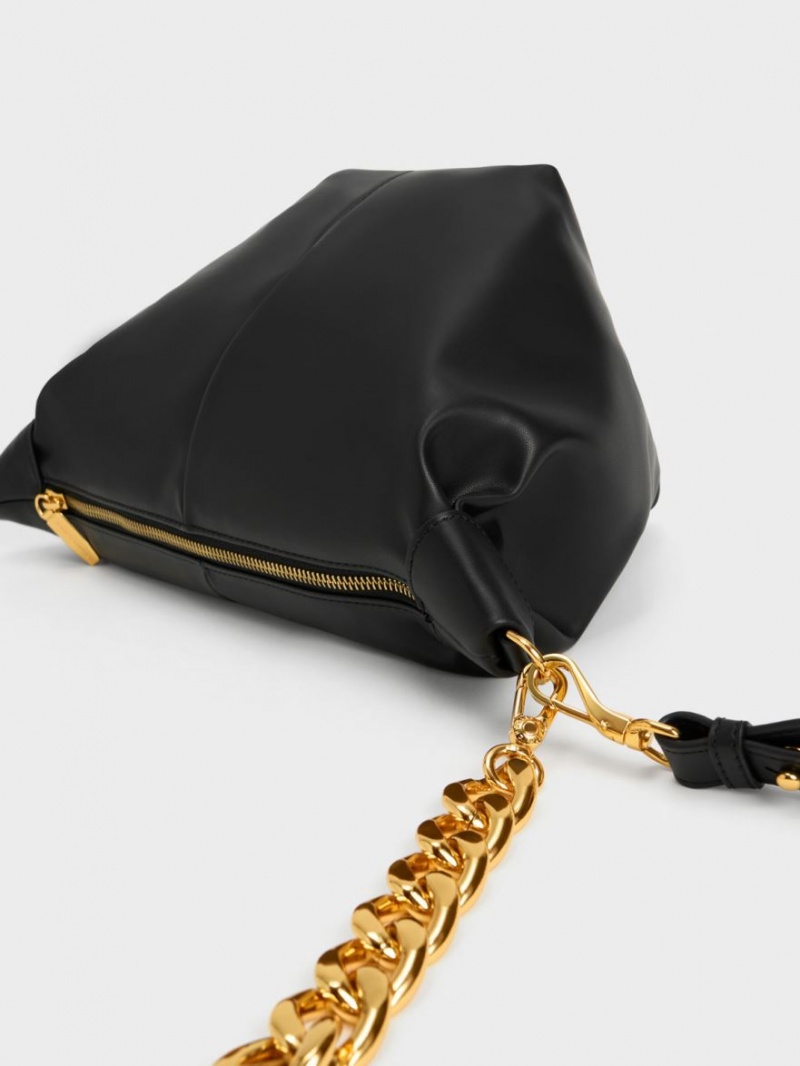τσάντα hobo Charles And Keith Daki Chain Handle μαυρα | 60197-HMBC