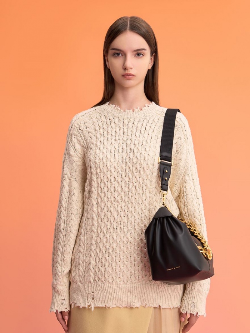 τσάντα hobo Charles And Keith Daki Chain Handle μαυρα | 60197-HMBC