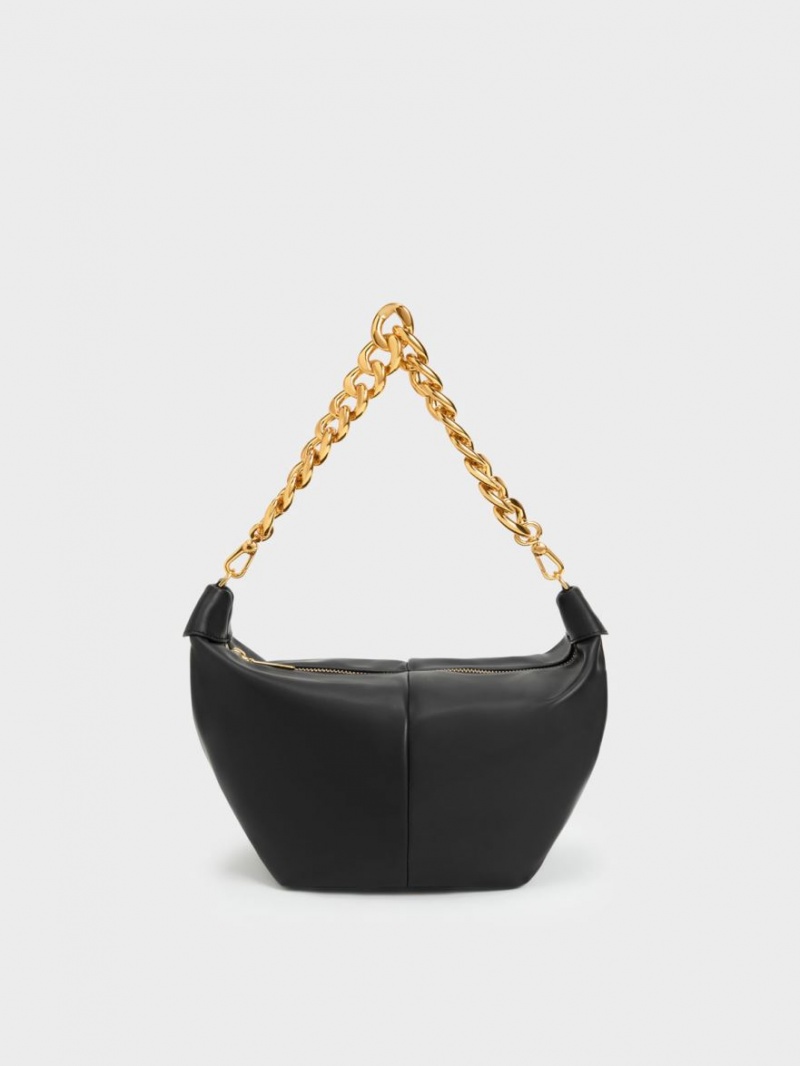 τσάντα hobo Charles And Keith Daki Chain Handle μαυρα | 60197-HMBC