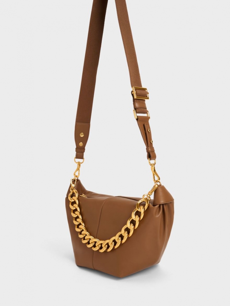 τσάντα hobo Charles And Keith Daki Chain Handle σοκολάτα | 83671-YAXO