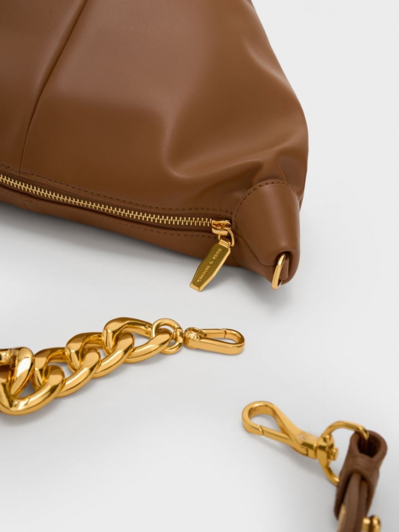 τσάντα hobo Charles And Keith Daki Chain Handle σοκολάτα | 83671-YAXO