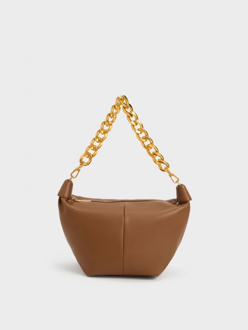 τσάντα hobo Charles And Keith Daki Chain Handle σοκολάτα | 83671-YAXO