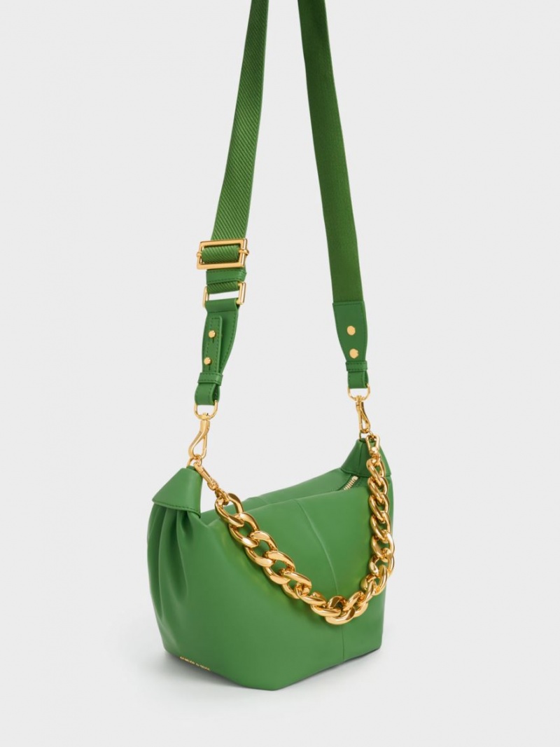 τσάντα hobo Charles And Keith Daki Chain Handle πρασινο | 74028-JOIR