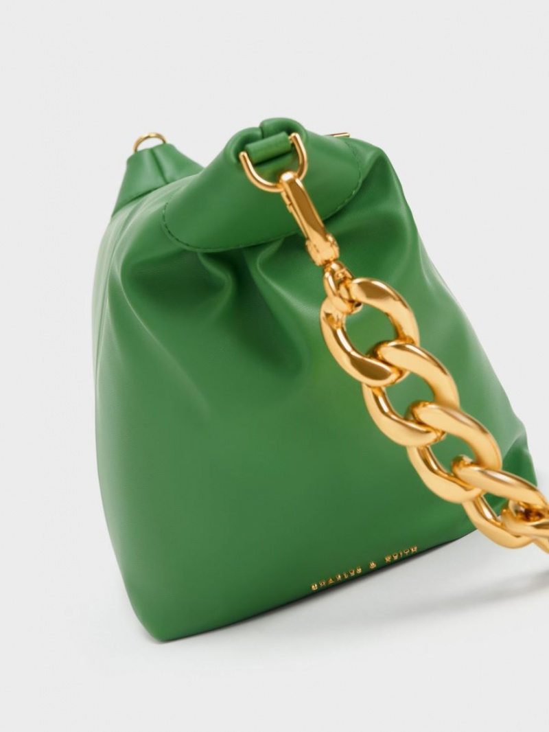 τσάντα hobo Charles And Keith Daki Chain Handle πρασινο | 74028-JOIR