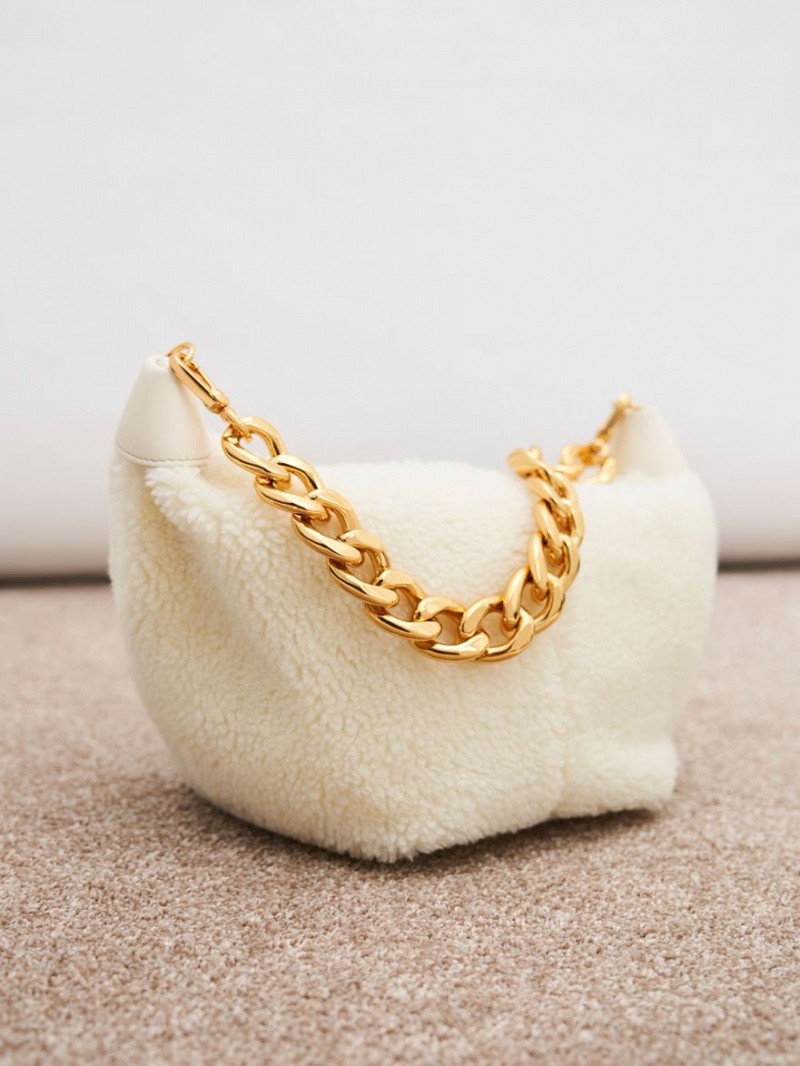τσάντα hobo Charles And Keith Daki Chain Handle Furry κρέμα | 57301-FOPW