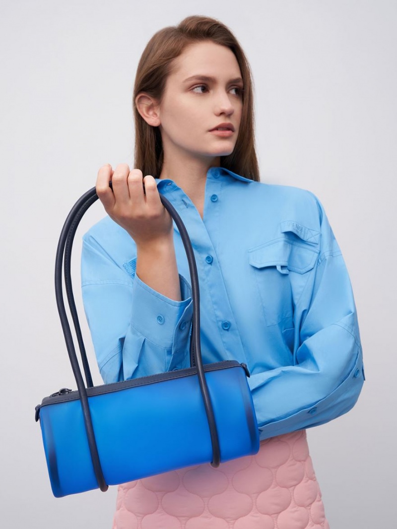 τσάντα hobo Charles And Keith Double Handle μπλε | 54916-IQBR