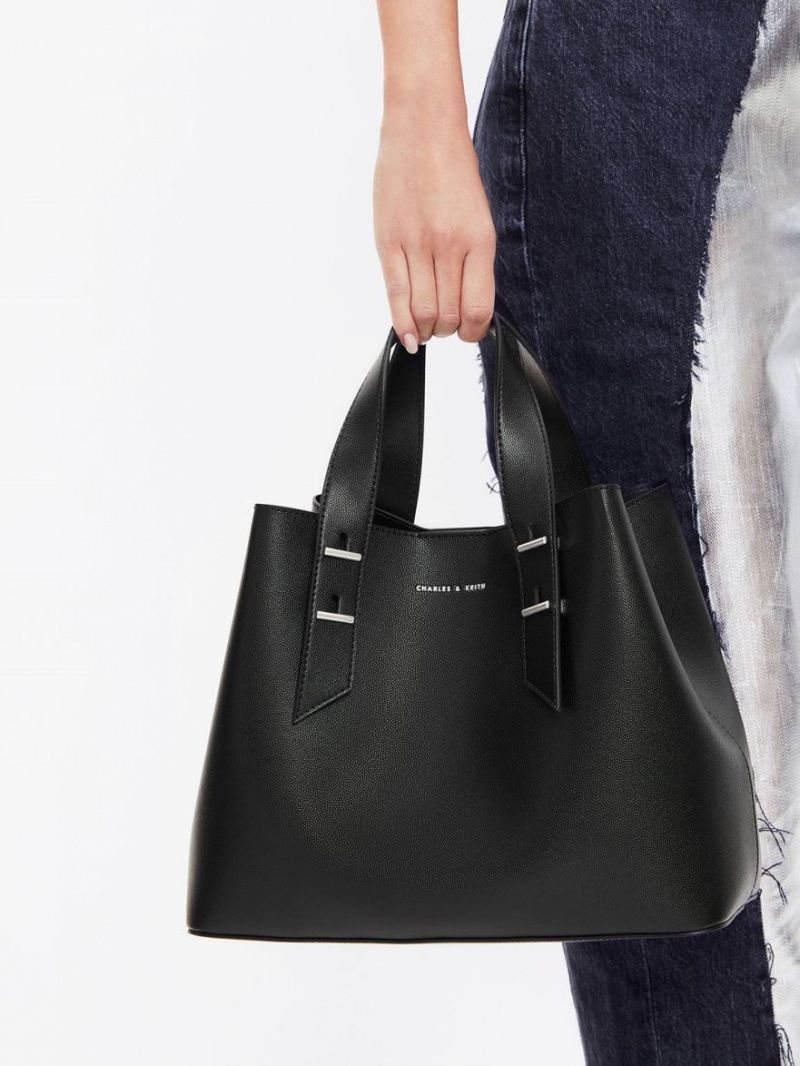 τσάντα hobo Charles And Keith Double Handle μαυρα | 20618-JFRP