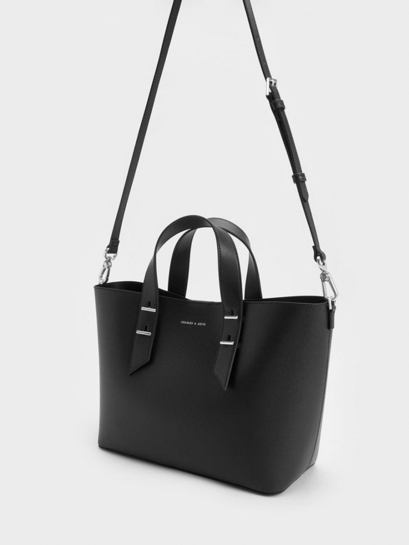 τσάντα hobo Charles And Keith Double Handle μαυρα | 20618-JFRP