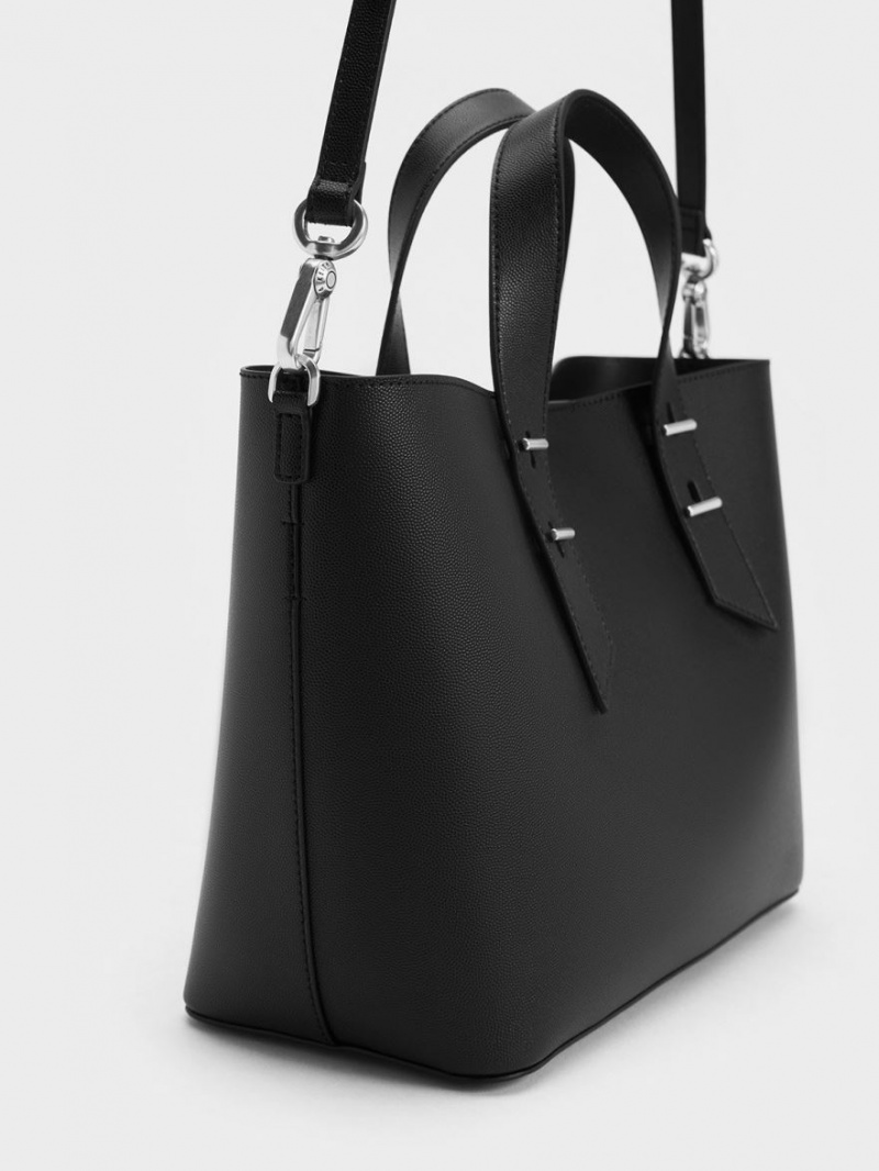 τσάντα hobo Charles And Keith Double Handle μαυρα | 20618-JFRP