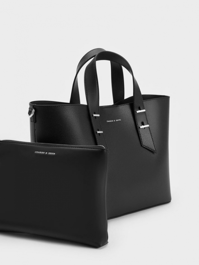 τσάντα hobo Charles And Keith Double Handle μαυρα | 20618-JFRP