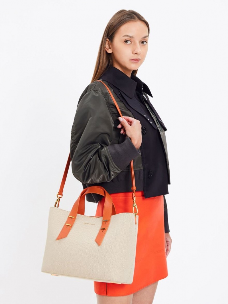 τσάντα hobo Charles And Keith Double Handle πορτοκαλι | 89724-BVTI
