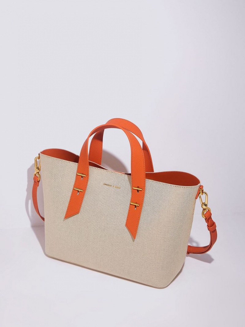 τσάντα hobo Charles And Keith Double Handle πορτοκαλι | 89724-BVTI