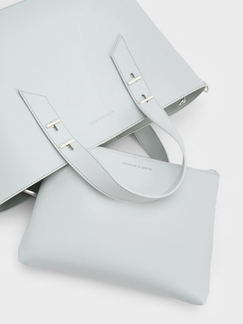 τσάντα hobo Charles And Keith Double Handle ανοιχτο γκρι | 40839-KTZW