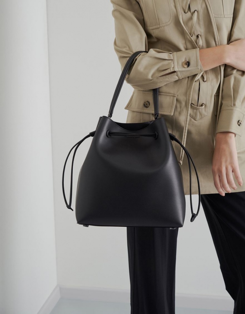 τσάντα hobo Charles And Keith Drawstring μαυρα | 01786-LKXA