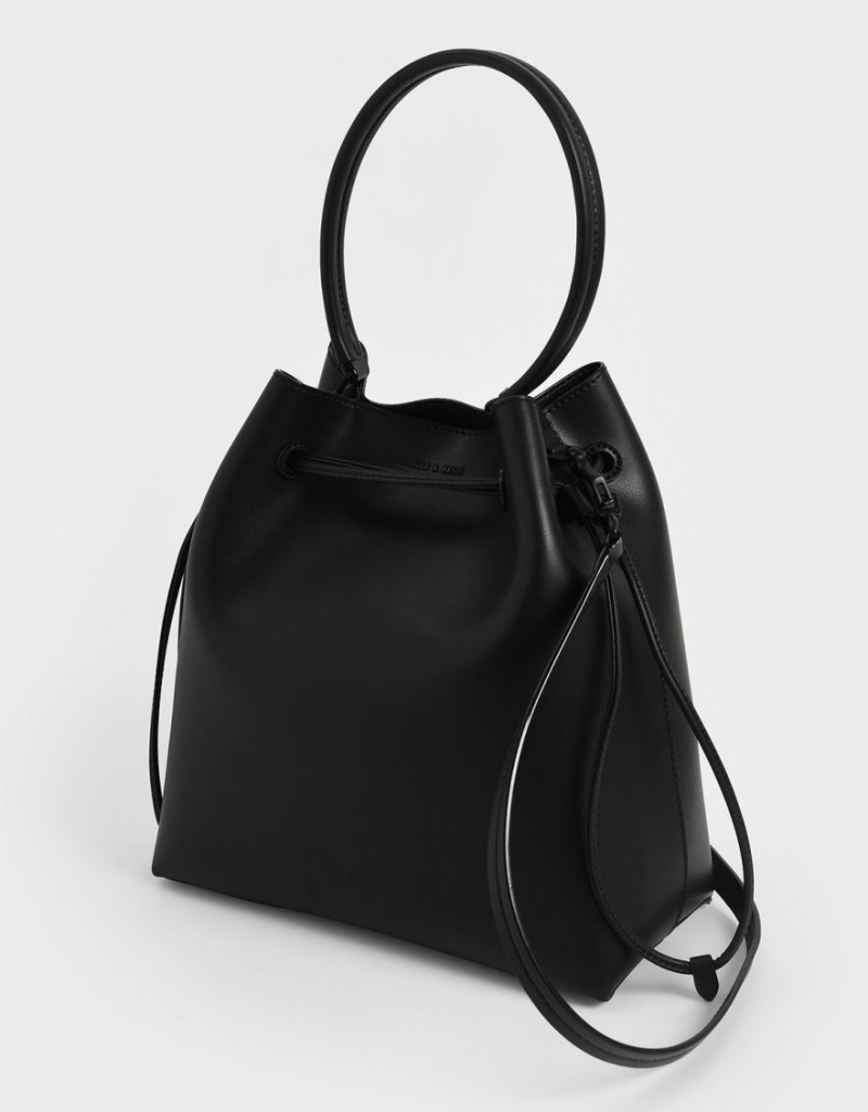 τσάντα hobo Charles And Keith Drawstring μαυρα | 01786-LKXA