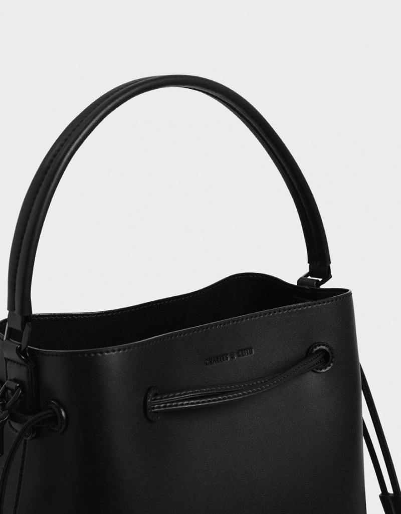 τσάντα hobo Charles And Keith Drawstring μαυρα | 01786-LKXA