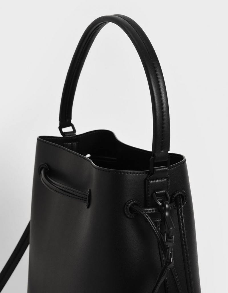 τσάντα hobo Charles And Keith Drawstring μαυρα | 01786-LKXA